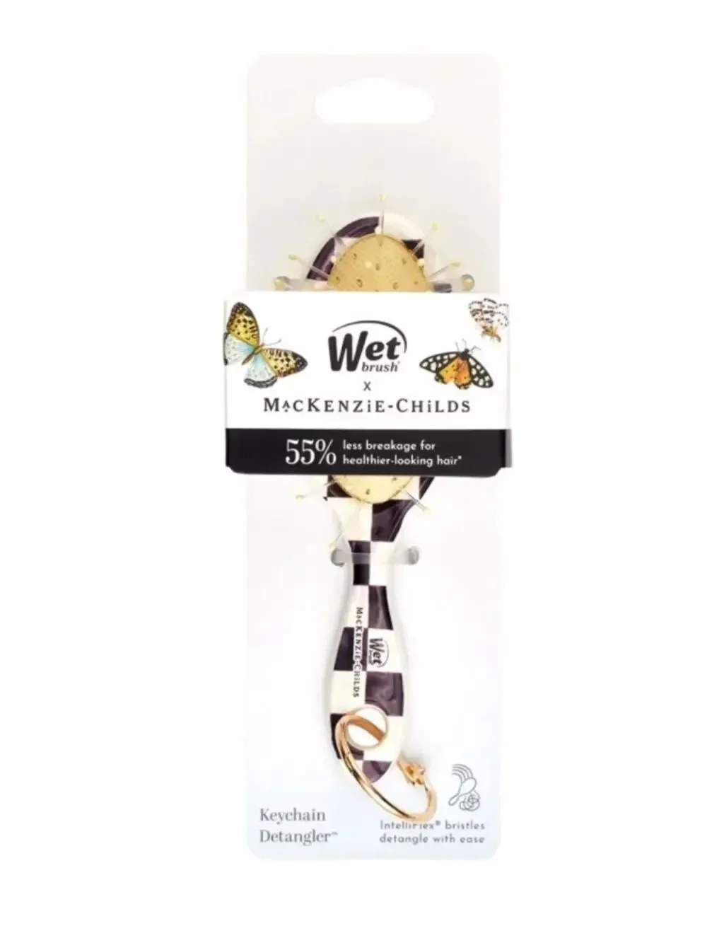 Wet brush x Mackenzie-Childs Keychain Detangler Brush White Black Courtly Check